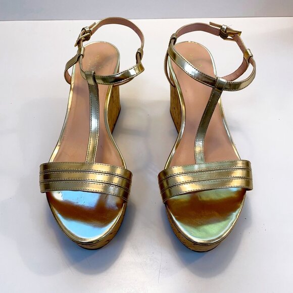New without box: Kate Spade Tallin Gold Cork Wedge Sandal, Size 11 - Picture 3 of 9